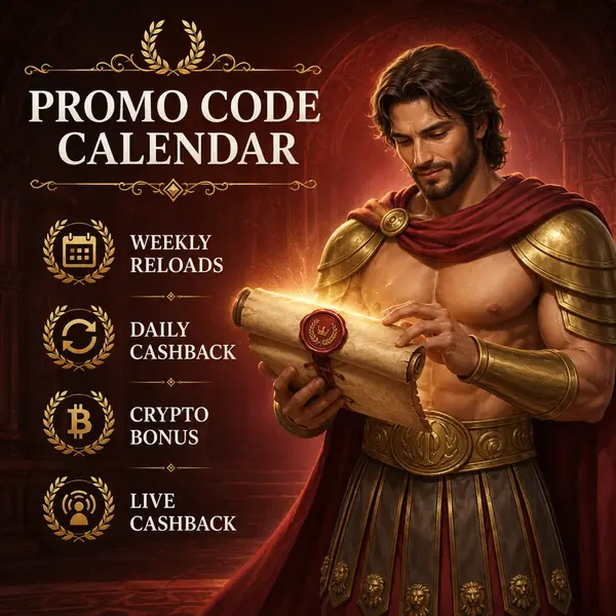 Promo code scroll glowing in Legiano's hands at dawn courtyard