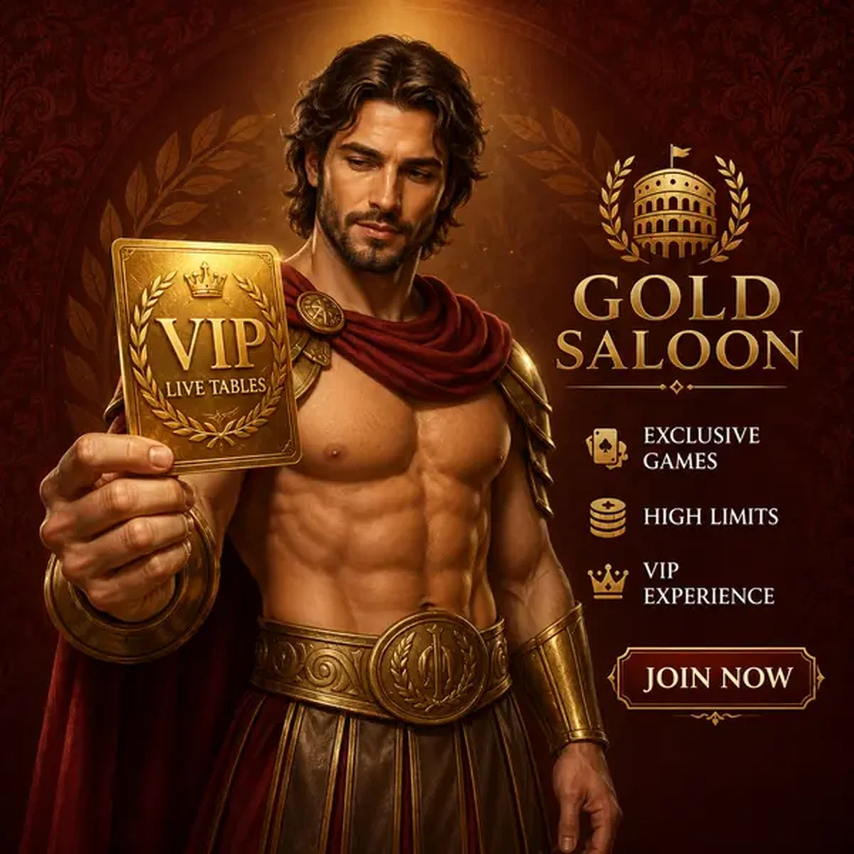 VIP player holding golden card at exclusive live tables in elegant saloon atmosphere