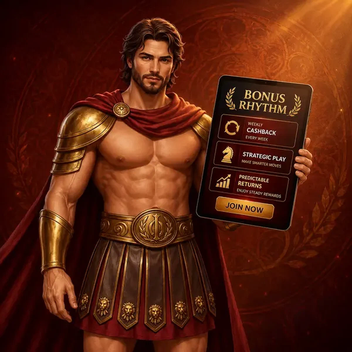VIP player displaying Weekly Cashback Calendar and Legiano Bonus Rhythm rewards on tablet