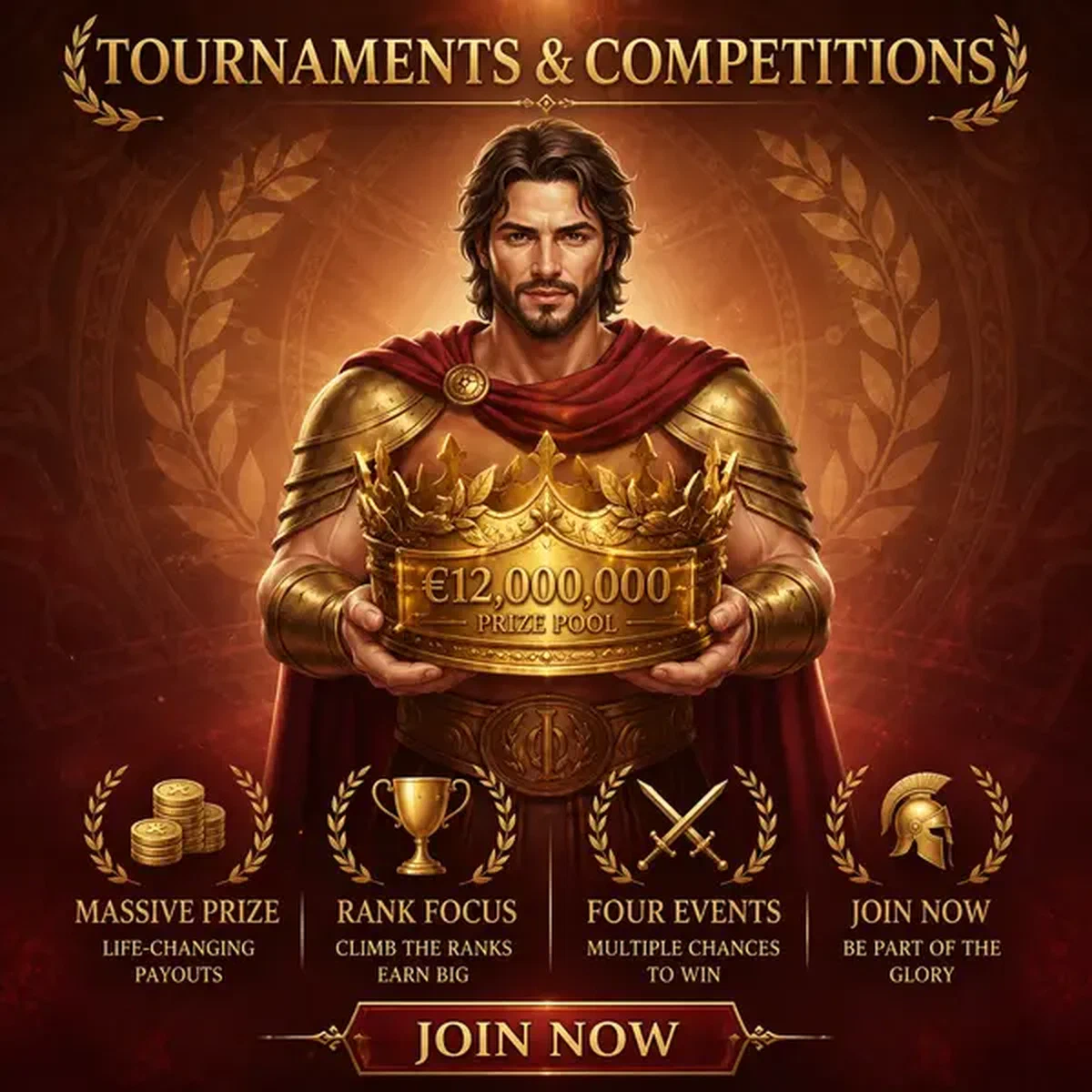 Humble champion holding golden crown at Legiano Tournaments & Competitions victory arena