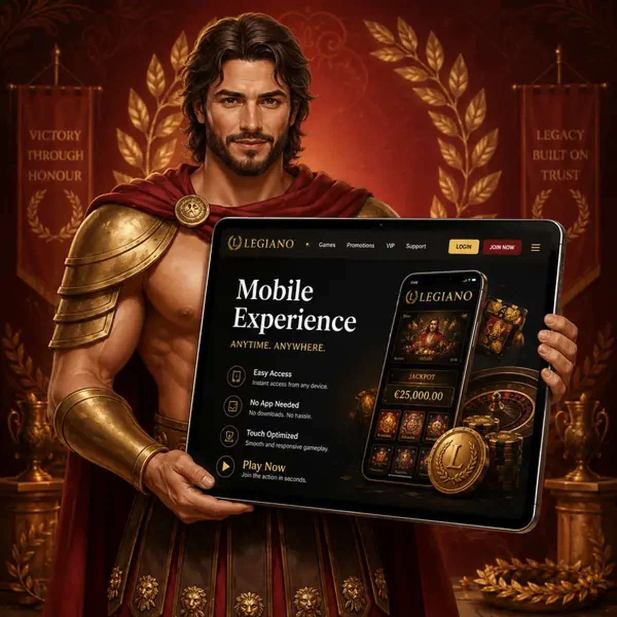 Legiano showcasing mobile experience on elegant tablet at digital gaming portal