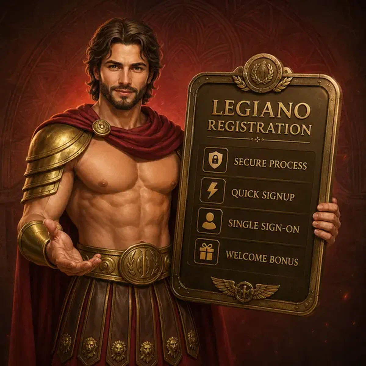 Legiano champion holding bronze tablet for secure player registration